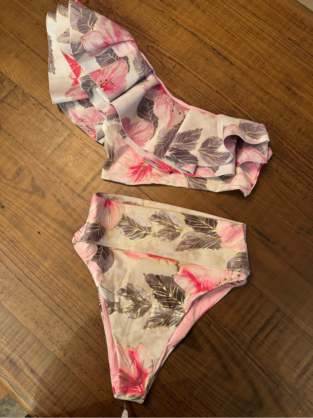 Beach Riot One-Shoulder Floral Bikini in Pink and Cream